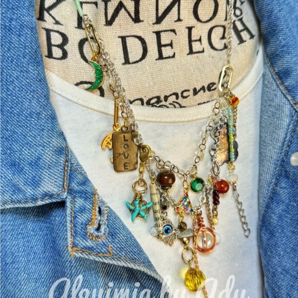 Handmade colorful eclectic charms necklace - Picture 3 of 6